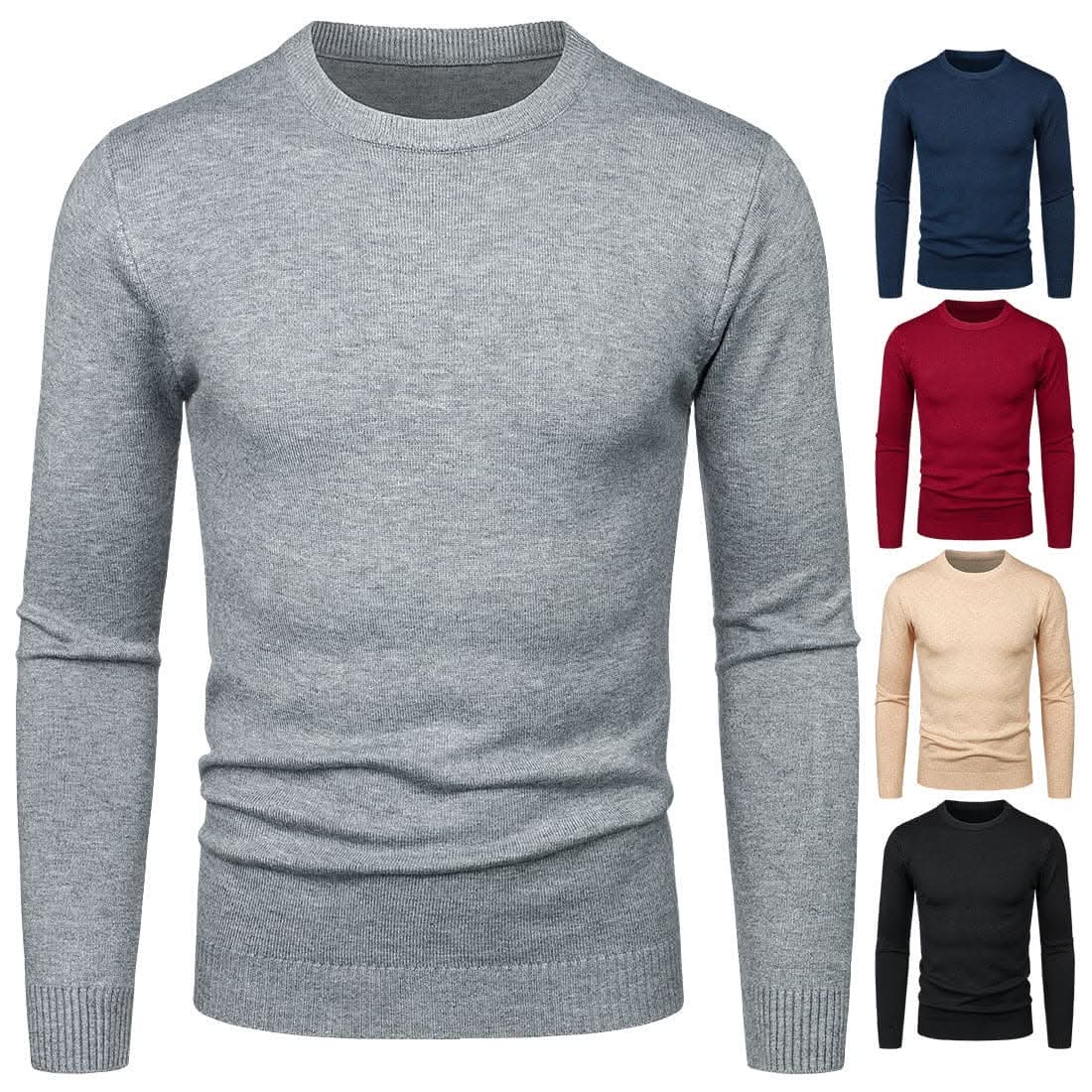Men's Round Neck Sweater Solid Color Simple Free Size Long Sleeve Sweater - Call of duty toys test 2
