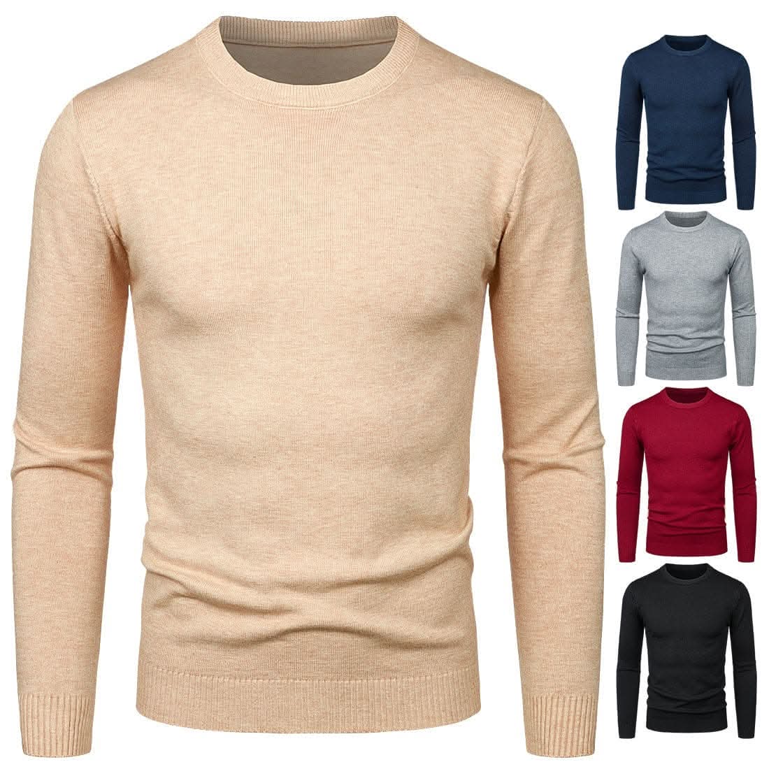 Men's Round Neck Sweater Solid Color Simple Free Size Long Sleeve Sweater - Call of duty toys test 2