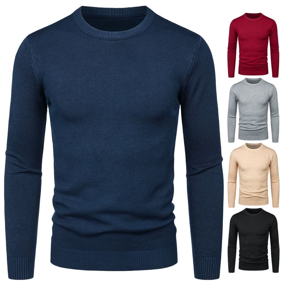 Men's Round Neck Sweater Solid Color Simple Free Size Long Sleeve Sweater - Call of duty toys test 2
